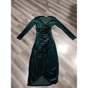 Dirass Size Small Formal Dark Green Velvet High Slit Dress Womens